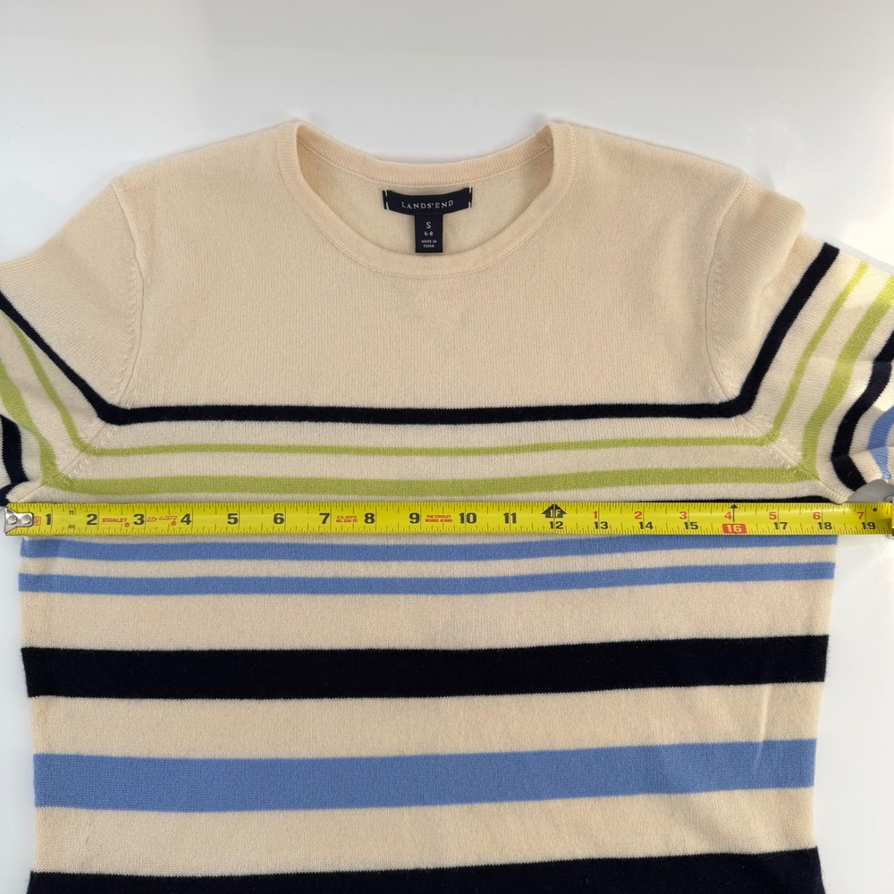 Lands' End 100% Cashmere Sweater Women's Small Striped Crewneck Soft Luxury Knit - Picture 5 of 6